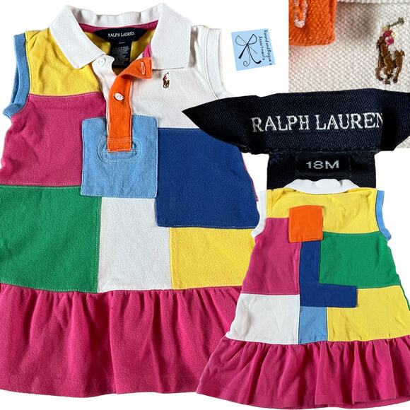 Ralph Lauren Colorful Patchwork Polo Dress Baby Sz 18 Months - Picture 1 of 5